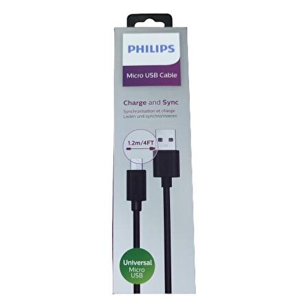 Philips DLC3104U USB-A Micro USB Şarj ve Data Kablosu 1.2m Siyah