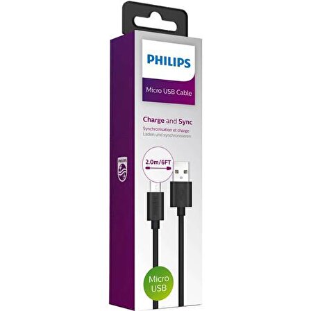 Philips DLC3106U USB-A to Micro Hızlı Şarj ve Data Kablosu 2m Siyah