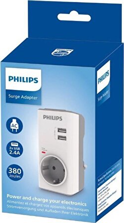 Philips CHP4010W 380 Joule Tekli 2 USB'li Akım Korumalı Priz