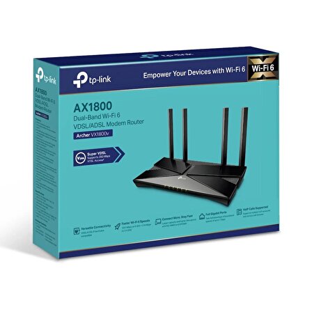 TP-Link Archer VX1800v AX1800 Mbps Çift Bantlı Fiber Destekli Wi-Fi 6 VDSL/ADSL Modem Router