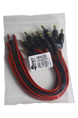 Dc Jack 0.25 X 2 Bakır 0,50 Mm 10 Adet Kalın Kablo Power Dc Jack Kırmızı /kırmızı Siyah Kablo
