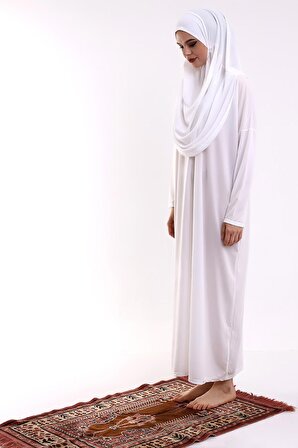 Tek Parça Namaz Elbisesi - Beyaz - 5015