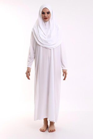Tek Parça Namaz Elbisesi - Beyaz - 5015