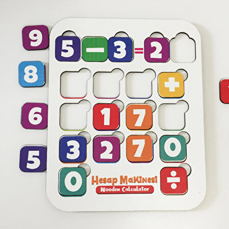 Hesap Makinesi Puzzle - Dört İşlem Yapboz - Ahşap - Eğitici Oyuncak - 4 Yaş ve Üzeri Eğitime Yardımcı Oyuncak