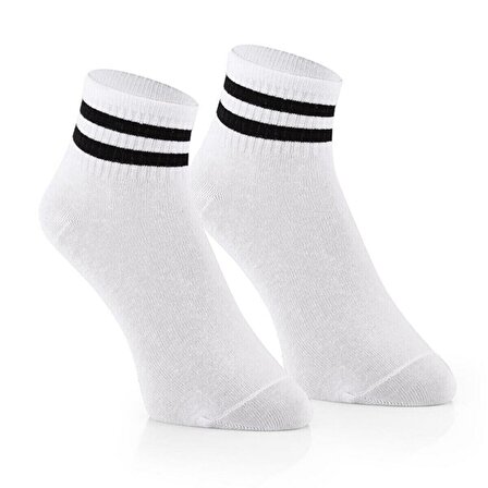 Sporfashion Bayan Beyaz Soket Çorap Siyah Çizgili 