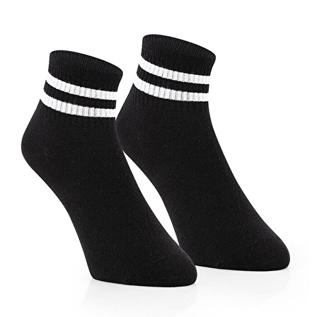 Sporfashion Bayan Siyah Soket Çorap Beyaz Çizgili 