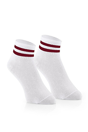 Sporfashion Bayan Beyaz Soket Çorap Kırmızı Çizgili 