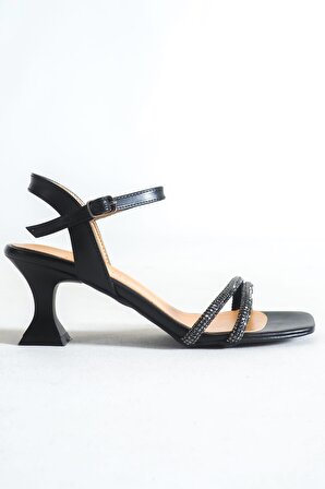 Kadın Milo Siyah 6 Cm Topuklu Taşlı Ayakkabı
