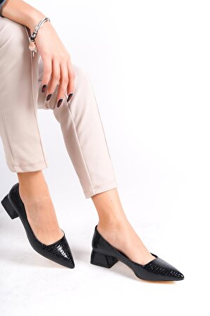 Kadın Timo Siyah Rugan 4 cm Topuklu Ayakkabı