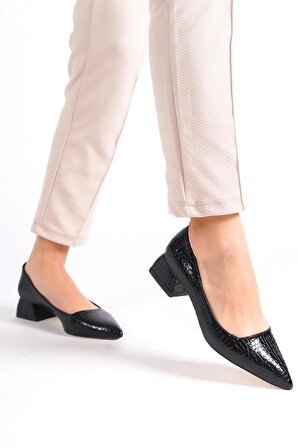 Kadın Timo Siyah Rugan 4 cm Topuklu Ayakkabı