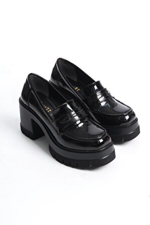 Kadın Guzi Siyah Rugan 8 cm Topuklu Platformlu Ayakkabı