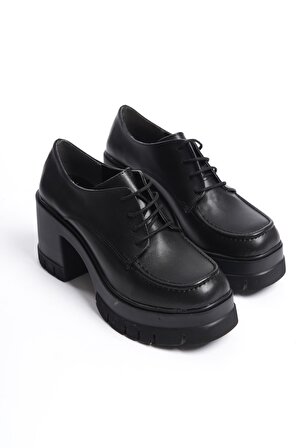 Kadın Carmel Siyah Bağcıklı 8 cm Topuklu Platformlu Ayakkabı