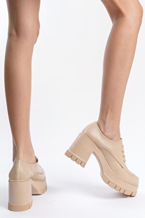 Kadın Carmel Ten Cilt Bağcıklı 8 cm Topuklu Platformlu Ayakkabı