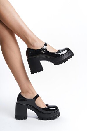Kadın Ruby Siyah Rugan Tek Baretli 8 cm Topuklu Platformlu Ayakkabı