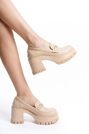Kadın Troy Ten Cilt Toka Detaylı 8 cm Topuklu Platformlu Ayakkabı