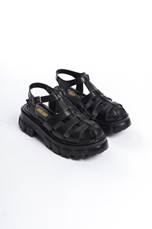 Kadın Petra Siyah Yüksek Taban Kafes Model Sandalet 950