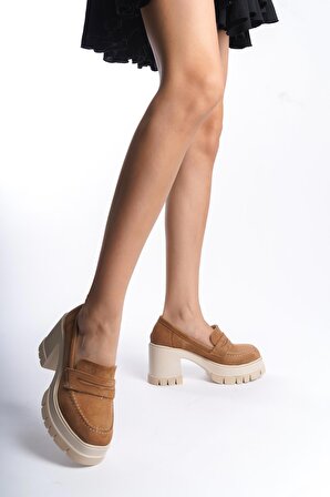 Kadın Femi Taba Süet 8 cm Topuklu Platformlu Ayakkabı