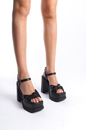 Kadın Sersi Siyah Fiyank Bantlı (12 cm ) Platform Topuklu Ayakkabı