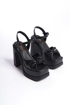 Kadın Sersi Siyah Fiyank Bantlı (12 cm ) Platform Topuklu Ayakkabı