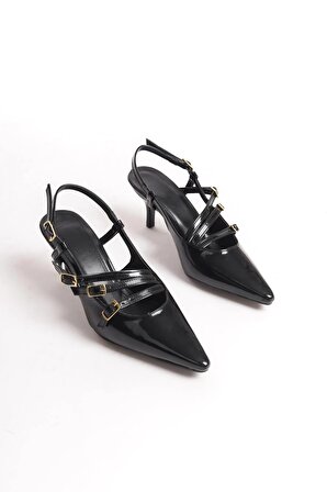 Kadın Franco Siyah Rugan Tokalı Kısa Topuklu (6 cm ) Ayakkabı