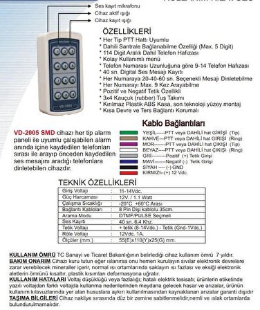 Electrosec VD-2005 SMD 24 Volt Telefon Arama Modülü (Tüm Yangın Algılama Panelleri İle Uyumludur) 