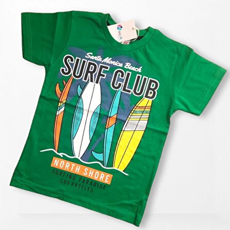 Surf Club Yazı Desenli Yeşil Renk Şortlu Takım