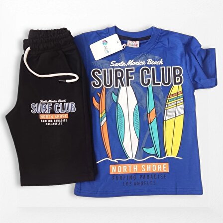 Surf Club Yazı Desenli Mavi Renk Şortlu Takım