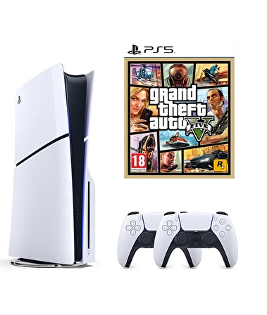 Sony Playstation 5 1 TB Slim CD Edition Konsol + 2. PS5 Kol + PS5 Gta 5 Oyunu