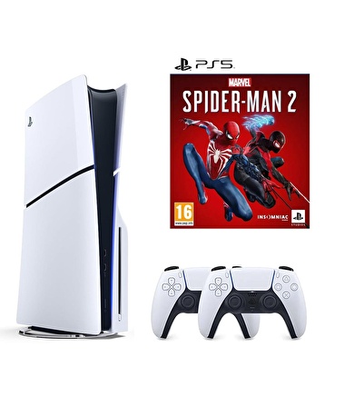 Sony Playstation 5 1 TB Slim CD Edition Konsol + 2. PS5 Kol + PS5 Spider-Man 2 Oyunu