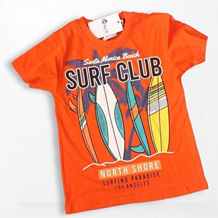 Surf Club Yazı Desenli Turuncu Renk Şortlu Takım