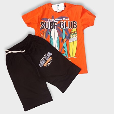 Surf Club Yazı Desenli Turuncu Renk Şortlu Takım