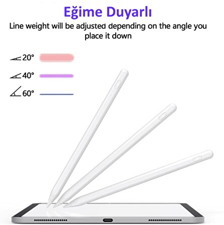 Apple iPad 10.2 inç 2021 (9.Nesil) Uyumlu Avuç İçi Algılamayan Eğimle Çizim Kalınlığı Değişen Stylus Kalem