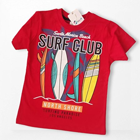 Surf Club Yazı Desenli Kırmızı Renk Şortlu Takım