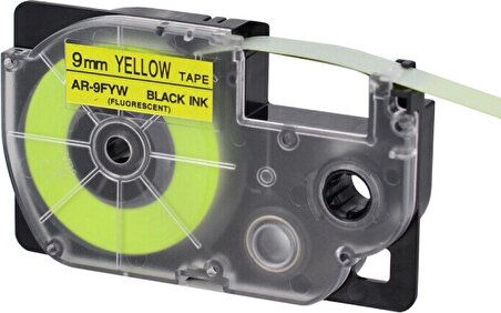 Casio Xr-9fyw Etiket Yazıcısı Kartuşu Fosforlu Sarı Üzerine Siyah