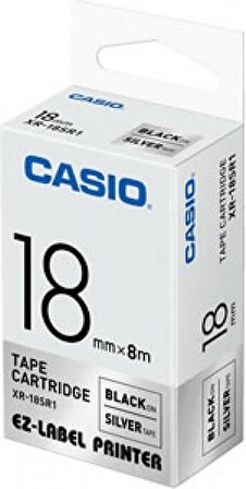 Casio XR-18SR1 (Silver/black) Etiket Yazıcısı Kartuşu Gümüş Renk Üstüne Siyah Baskı