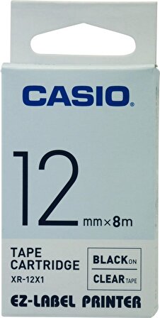 Casio XR-12X1 (Clr/bk) Etiket Yazıcısı Kartuşu Şeffaf Renk Üstüne Siyah Baskı