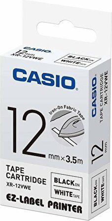 Casio XR-12VWE Tekstil Transfer Etiketi Beyaz Renk Üstüne Siyah Baskı