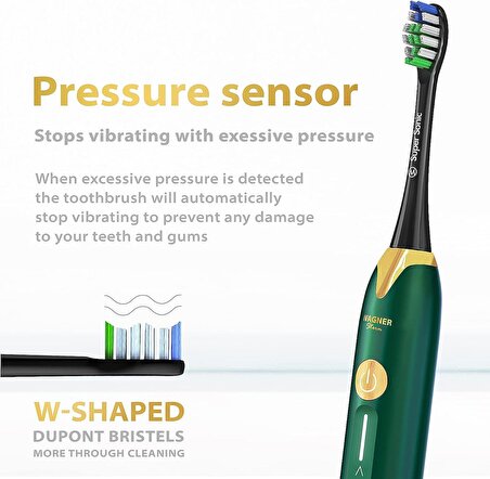 Wagner Stern Basınç Sensörlü Ultrasonik Beyazlatıcı Diş Fırçası - Yeşil-Altın