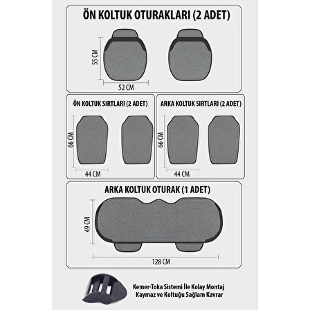 Araba Koltuk Deri Minderi 7 Parça Ön Ve Arka Oturak Sırt Dayama Minder GRİ-GRİ