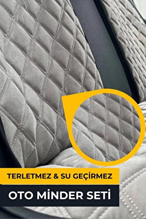 NAZ OTO Su Geçirmez, Terletmez, Leke tutmaz Soft Alkantra Araba Koltuk Minder FULL TAKIM GRİ