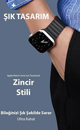 Polham Zincir Style Apple Watch 38-40-41MM için Mıknatıslı Kordon Kayış, Ultra Rahat Yıkanabilir