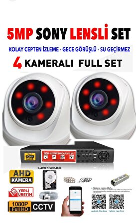 4 KAMERALI SET GECE GÖRÜŞLÜ OTOMATİK SENSÖRLÜ CEPTE IZLEME YÜKSEK ÇÖZÜMLÜ YÜZ TANIMALI HAREKET SANSÜRLÜ 5 MEGAPİKSEL FULL HD KAMERA NET GÜRÜLTÜ SU GEÇİRMEZ