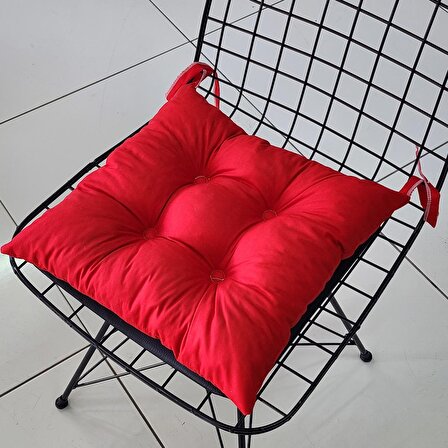 4'lü Takım Pofidik Kare Sandalye Minderi 40x40cm Çizgi Kırmızı