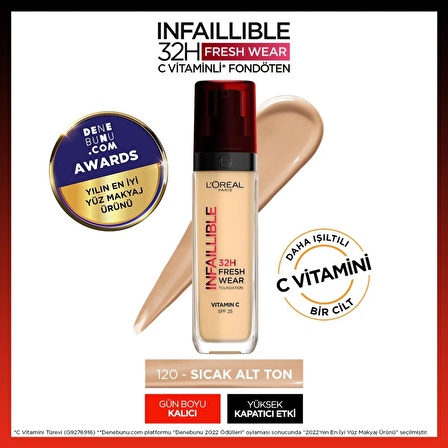 L'Oréal Paris Infaillible 32H Fresh Wear C Vitaminli Fondöten - 120 Golden Vanilla