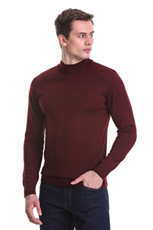 Bordo Regular Fit Düz Yarım Balıkçı Yaka Yünlü Triko Kazak | 3XL