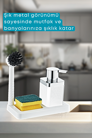 Fırçalı Sıvı Sabunluk Süngerlik Standlı Mutfak Banyo Seti