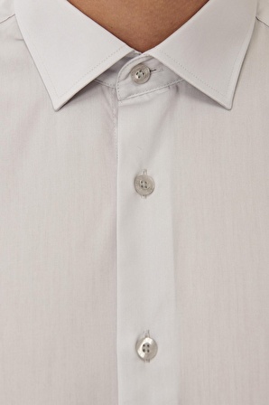 Erkek Gri Ütülemesi Kolay Slim Fit Dar Kesim Klasik Yaka Pamuklu Gömlek
