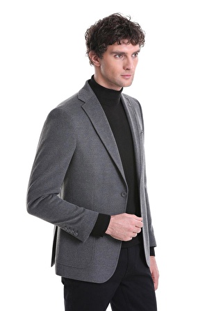 Gri Slim Fit Düz Mono Yaka Casual Ceket | 48