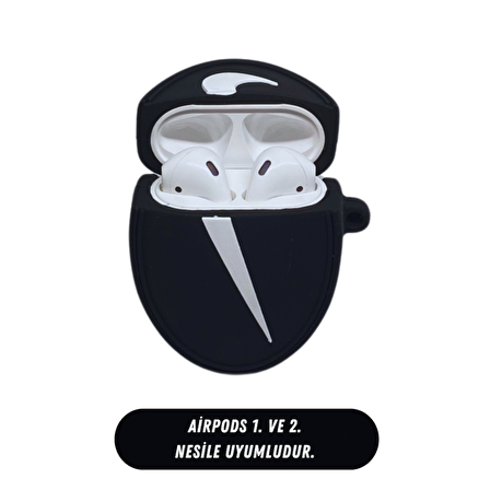 AirPods 1. ve 2. Nesil Uyumlu Koruyucu Bluetooth Kulaklık Kılıfı Siyah Nike Logo Figürlü