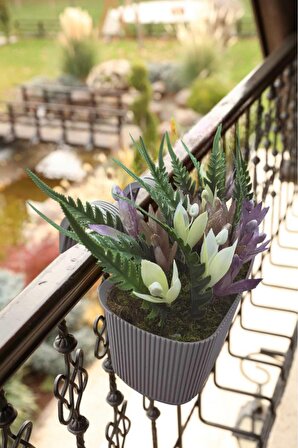 HN- Dds-402 Yapay Çiçek Saksıda  Aranjman Kendinden Askılı Balkon Saksısı Latte 